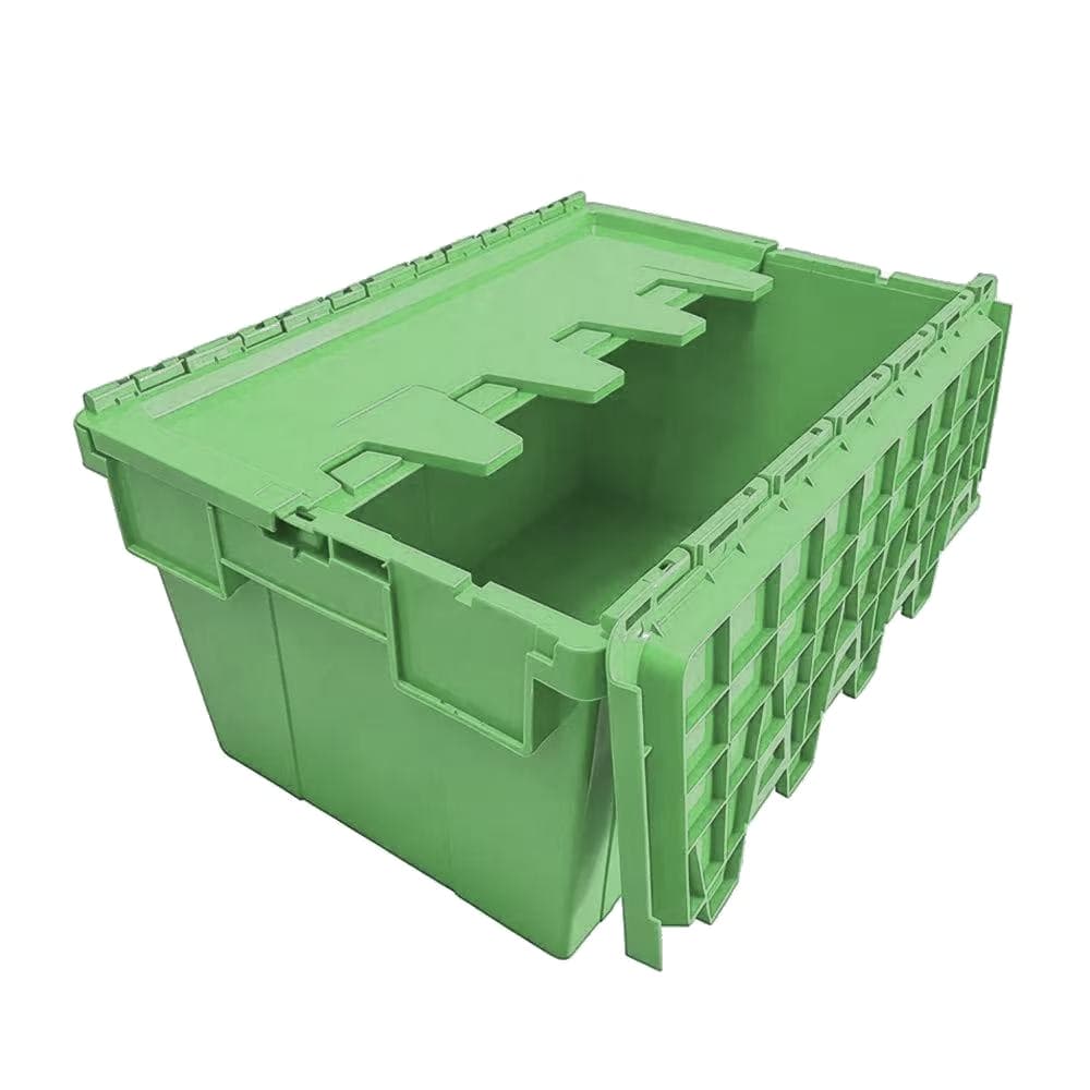 Open green reusable moving crate